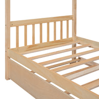 Twin Size Wooden House Bed With Twin Size Trundle, Natural Natural Solid Wood