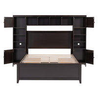 Full Size Wooden Bed With All In One Cabinet And Shelf, Espresso Full Espresso Solid Wood