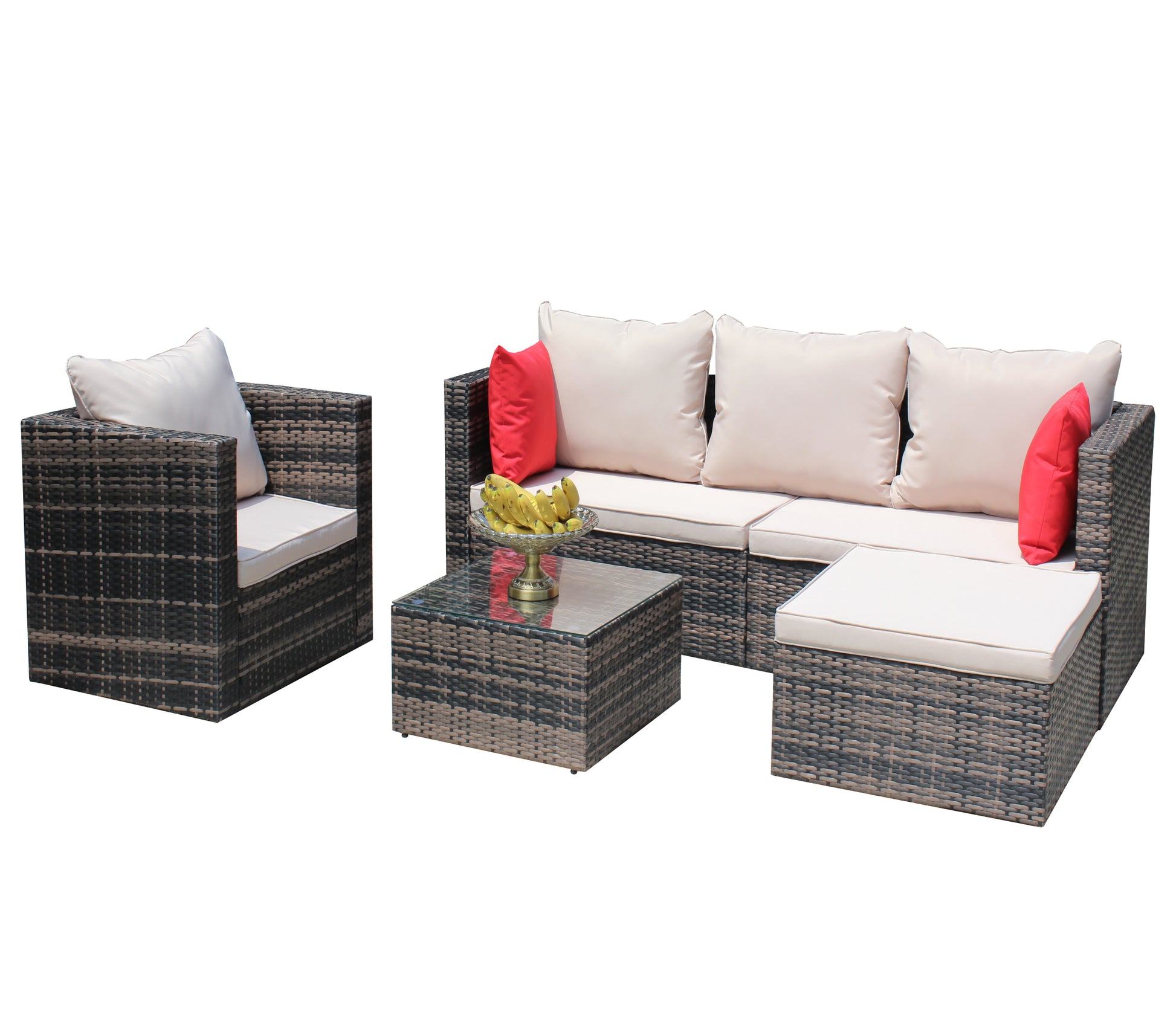 Rattan Patio Furniture Set Wicker Sofa Cushioned Sectional Furniture Set Garden Patio Sofa Set 4 Pieces, Brown Brown Rattan