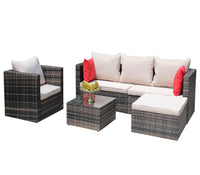 Rattan Patio Furniture Set Wicker Sofa Cushioned Sectional Furniture Set Garden Patio Sofa Set 4 Pieces, Brown Brown Rattan