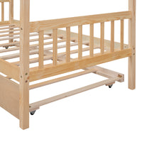 Twin Size Wooden House Bed With Twin Size Trundle, Natural Natural Solid Wood