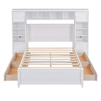 Full Size Wooden Bed With All In One Cabinet And Shelf, White Full White Solid Wood