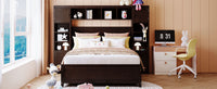 Full Size Wooden Bed With All In One Cabinet And Shelf, Espresso Full Espresso Solid Wood