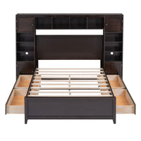 Full Size Wooden Bed With All In One Cabinet And Shelf, Espresso Full Espresso Solid Wood