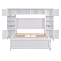 Full Size Wooden Bed With All In One Cabinet And Shelf, White Full White Solid Wood