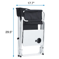 1 Piece Padded Folding Outdoor Chair With Side Table And Storage Pockets,Lightweight Oversized Directors Chair For Indoor, Outdoor Camping, Picnics And Fishing,Black Grey Black Gray Aluminum