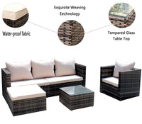 Rattan Patio Furniture Set Wicker Sofa Cushioned Sectional Furniture Set Garden Patio Sofa Set 4 Pieces, Brown Brown Rattan