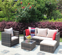 Rattan Patio Furniture Set Wicker Sofa Cushioned Sectional Furniture Set Garden Patio Sofa Set 4 Pieces, Brown Brown Rattan