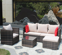 Rattan Patio Furniture Set Wicker Sofa Cushioned Sectional Furniture Set Garden Patio Sofa Set 4 Pieces, Brown Brown Rattan