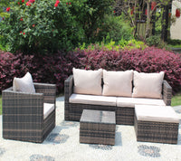 Rattan Patio Furniture Set Wicker Sofa Cushioned Sectional Furniture Set Garden Patio Sofa Set 4 Pieces, Brown Brown Rattan