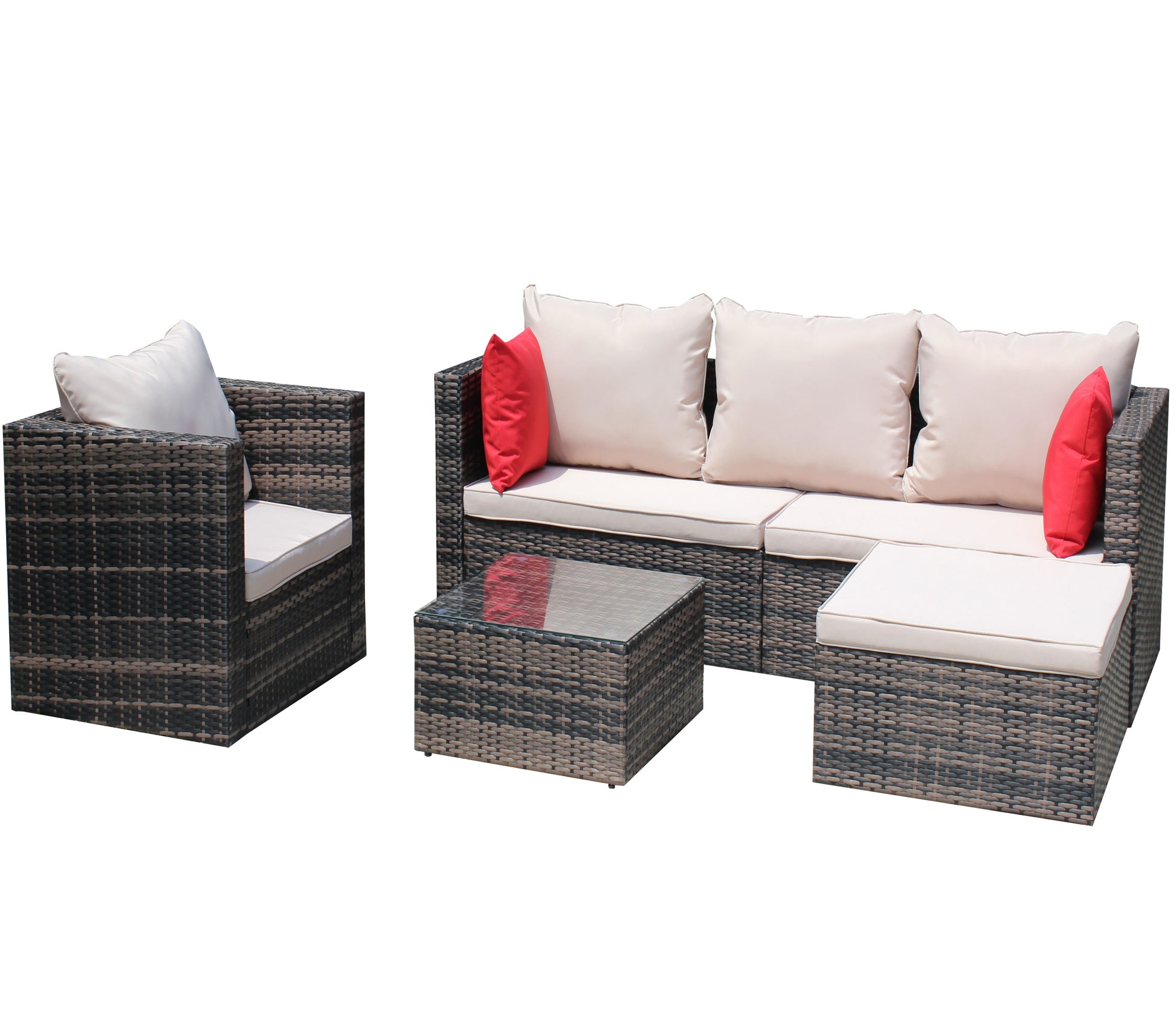 Rattan Patio Furniture Set Wicker Sofa Cushioned Sectional Furniture Set Garden Patio Sofa Set 4 Pieces, Brown Brown Rattan