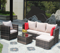 Rattan Patio Furniture Set Wicker Sofa Cushioned Sectional Furniture Set Garden Patio Sofa Set 4 Pieces, Brown Brown Rattan