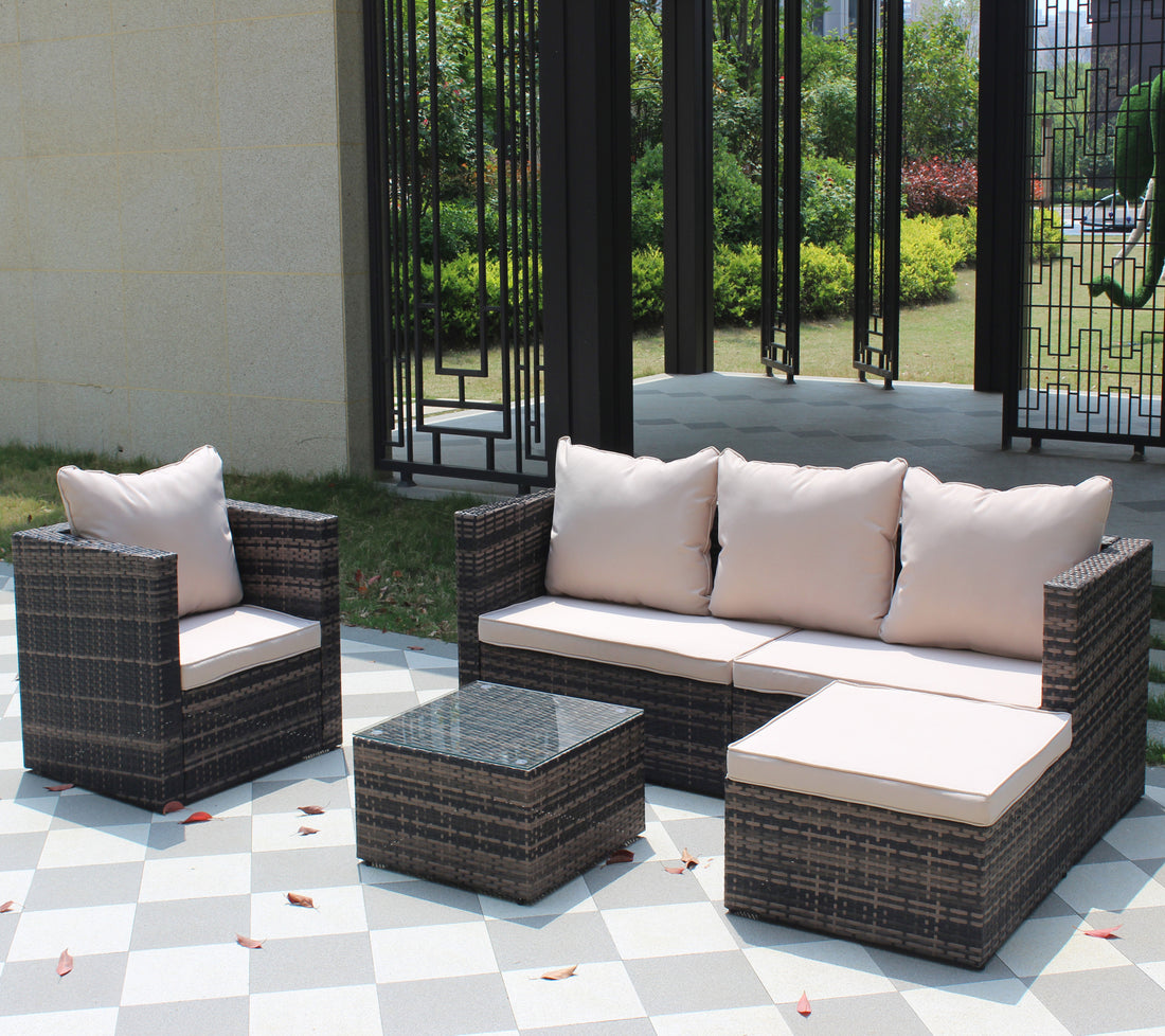 Rattan Patio Furniture Set Wicker Sofa Cushioned Sectional Furniture Set Garden Patio Sofa Set 4 Pieces, Brown Brown Rattan