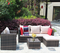 Rattan Patio Furniture Set Wicker Sofa Cushioned Sectional Furniture Set Garden Patio Sofa Set 4 Pieces, Brown Brown Rattan