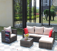 Rattan Patio Furniture Set Wicker Sofa Cushioned Sectional Furniture Set Garden Patio Sofa Set 4 Pieces, Brown Brown Rattan