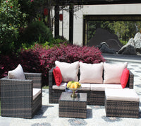 Rattan Patio Furniture Set Wicker Sofa Cushioned Sectional Furniture Set Garden Patio Sofa Set 4 Pieces, Brown Brown Rattan
