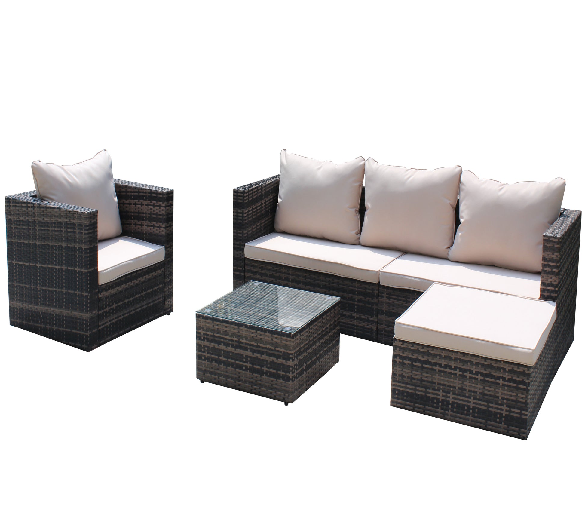 Rattan Patio Furniture Set Wicker Sofa Cushioned Sectional Furniture Set Garden Patio Sofa Set 4 Pieces, Brown Brown Rattan