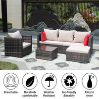 Rattan Patio Furniture Set Wicker Sofa Cushioned Sectional Furniture Set Garden Patio Sofa Set 4 Pieces, Brown Brown Rattan