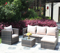 Rattan Patio Furniture Set Wicker Sofa Cushioned Sectional Furniture Set Garden Patio Sofa Set 4 Pieces, Brown Brown Rattan