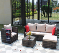 Rattan Patio Furniture Set Wicker Sofa Cushioned Sectional Furniture Set Garden Patio Sofa Set 4 Pieces, Brown Brown Rattan
