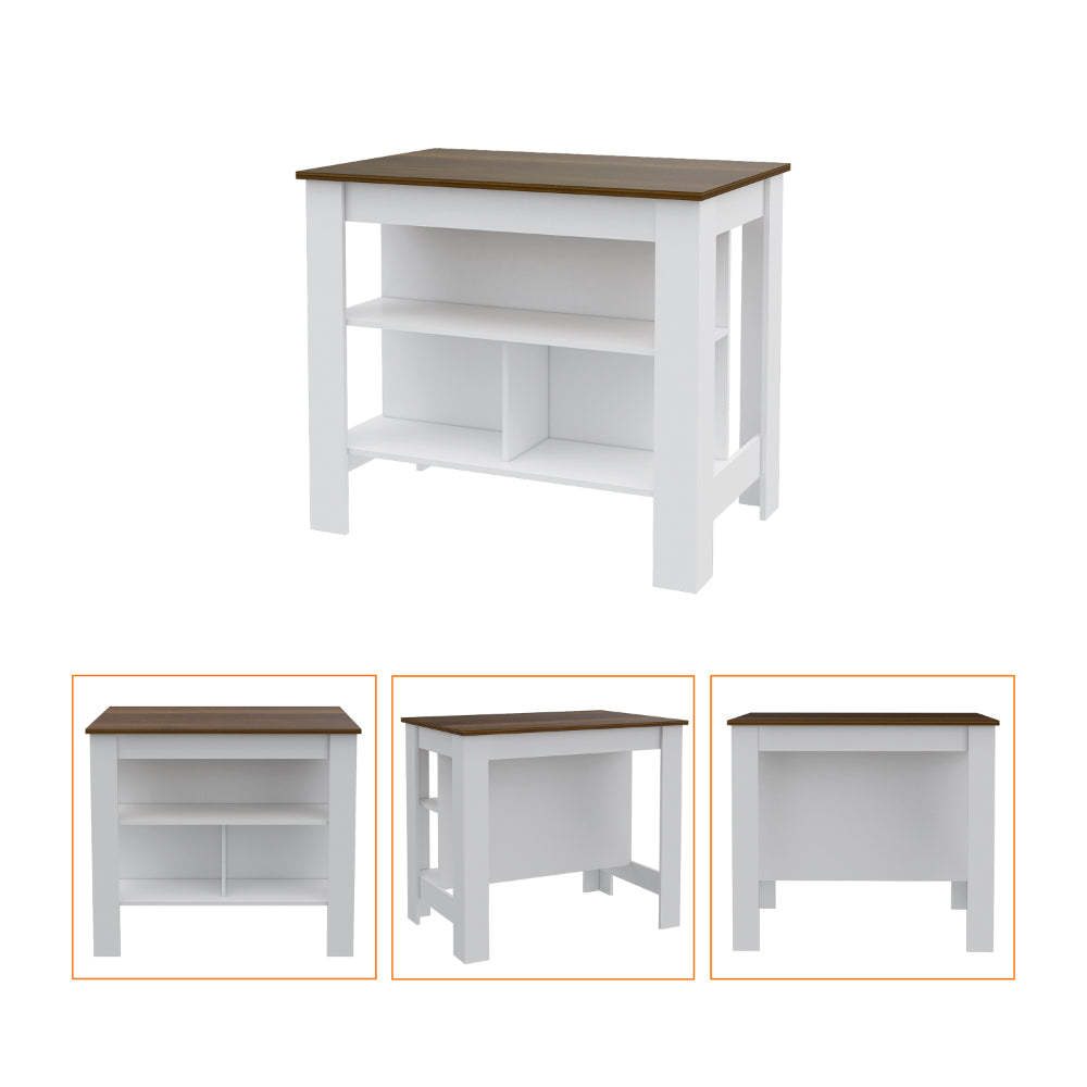 Ralston 7 Shelf 4 Door 2 Piece Kitchen Set, Kitchen Island And Pantry Cabinet White And Walnut White Mdf