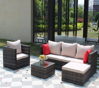 Rattan Patio Furniture Set Wicker Sofa Cushioned Sectional Furniture Set Garden Patio Sofa Set 4 Pieces, Brown Brown Rattan