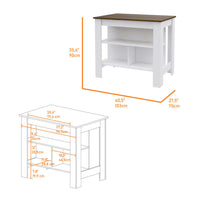 Ralston 7 Shelf 4 Door 2 Piece Kitchen Set, Kitchen Island And Pantry Cabinet White And Walnut White Mdf