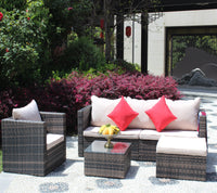 Rattan Patio Furniture Set Wicker Sofa Cushioned Sectional Furniture Set Garden Patio Sofa Set 4 Pieces, Brown Brown Rattan