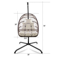 Arrived At Port On Apr. 2 Swing Egg Chair With Stand Indoor Outdoor Wicker Rattan Patio Basket Hanging Chair With C Type Bracketwith Cushion And Pillow,Patio Wicker Folding Hanging Chair Brown Metal