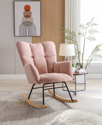 Mid Century Modern Velvet Tufted Upholstered Rocking Chair Padded Seat For Living Room Bedroom, Pink Pink Foam Velvet