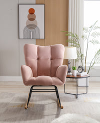 Mid Century Modern Velvet Tufted Upholstered Rocking Chair Padded Seat For Living Room Bedroom, Pink Pink Foam Velvet