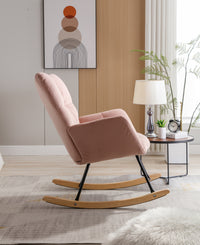 Mid Century Modern Velvet Tufted Upholstered Rocking Chair Padded Seat For Living Room Bedroom, Pink Pink Foam Velvet