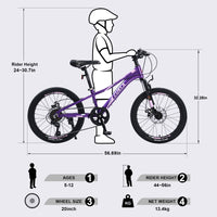 Mountain Bike For Girls And Boys Mountain 20 Inch Shimano 7 Speed Bike Cycling Purple Garden & Outdoor Aluminium Alloy