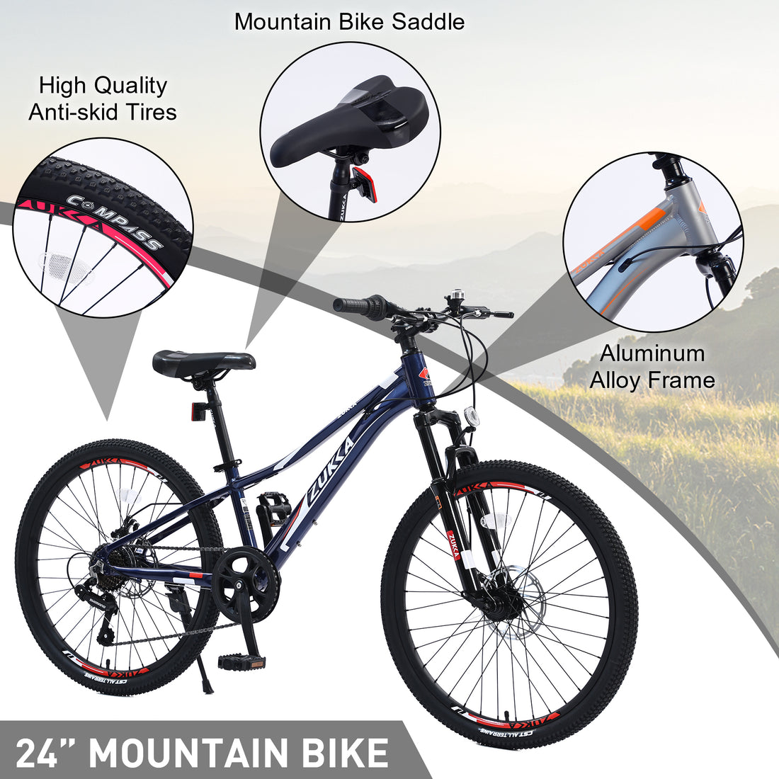 Mountain Bike For Girls And Boys Mountain 24 Inch Shimano 7 Speed Bike Cycling Blue Garden & Outdoor Aluminium Alloy