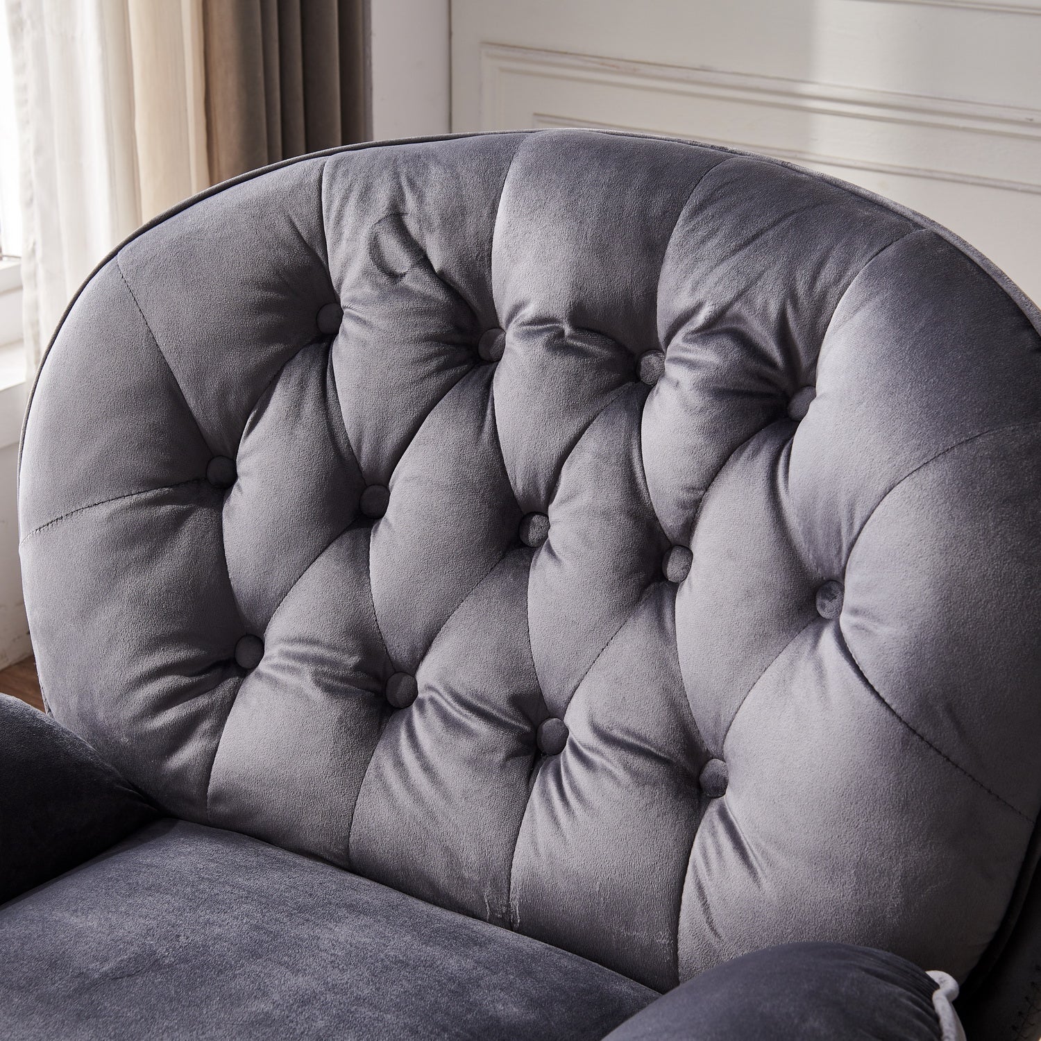 Swivel Leisure Chair Lounge Chair Velvet Grey Color With Ottoman Grey Velvet