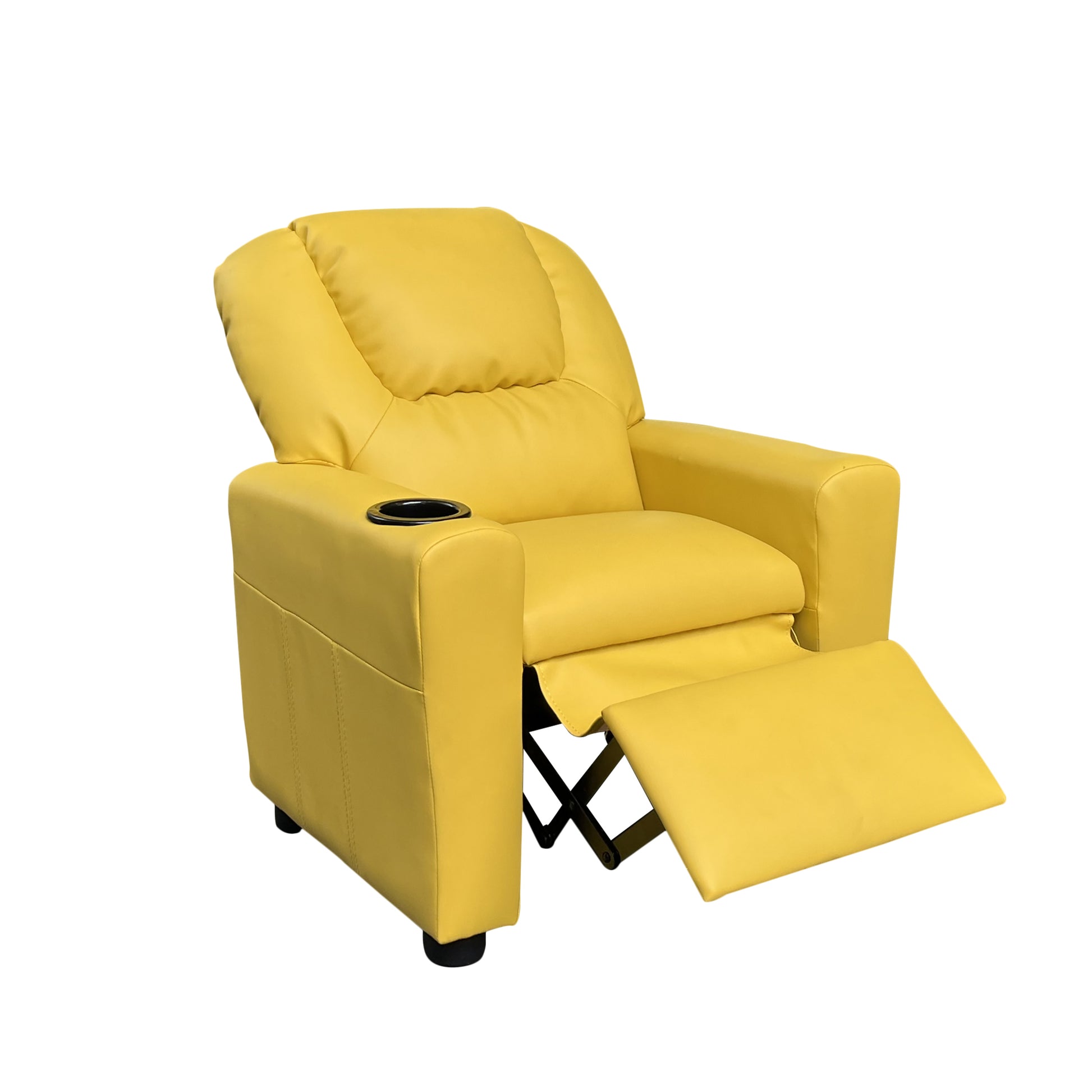 Marisa 22" Yellow Pu Leather Kids Recliner Chair With Cupholder Yellow Pu Leather