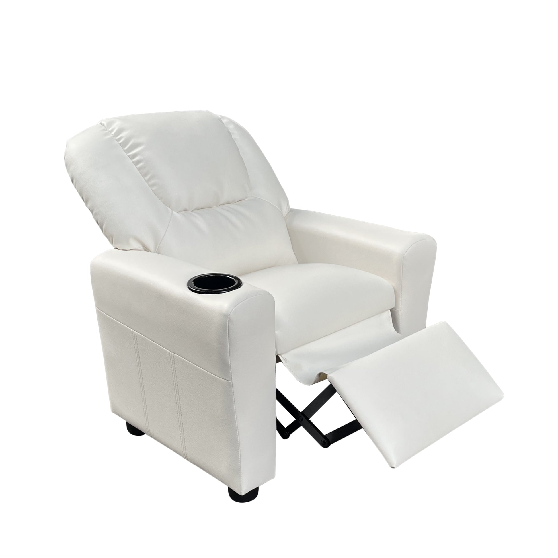 Marisa 22" White Pu Leather Kids Recliner Chair With Cupholder White Pu Leather