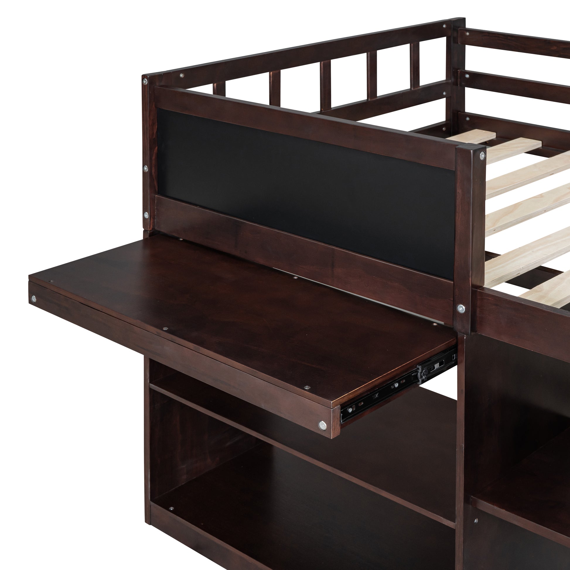 Twin Size Low Loft Bed With Rolling Desk, Shelf And Drawers Espresso Espresso Solid Wood