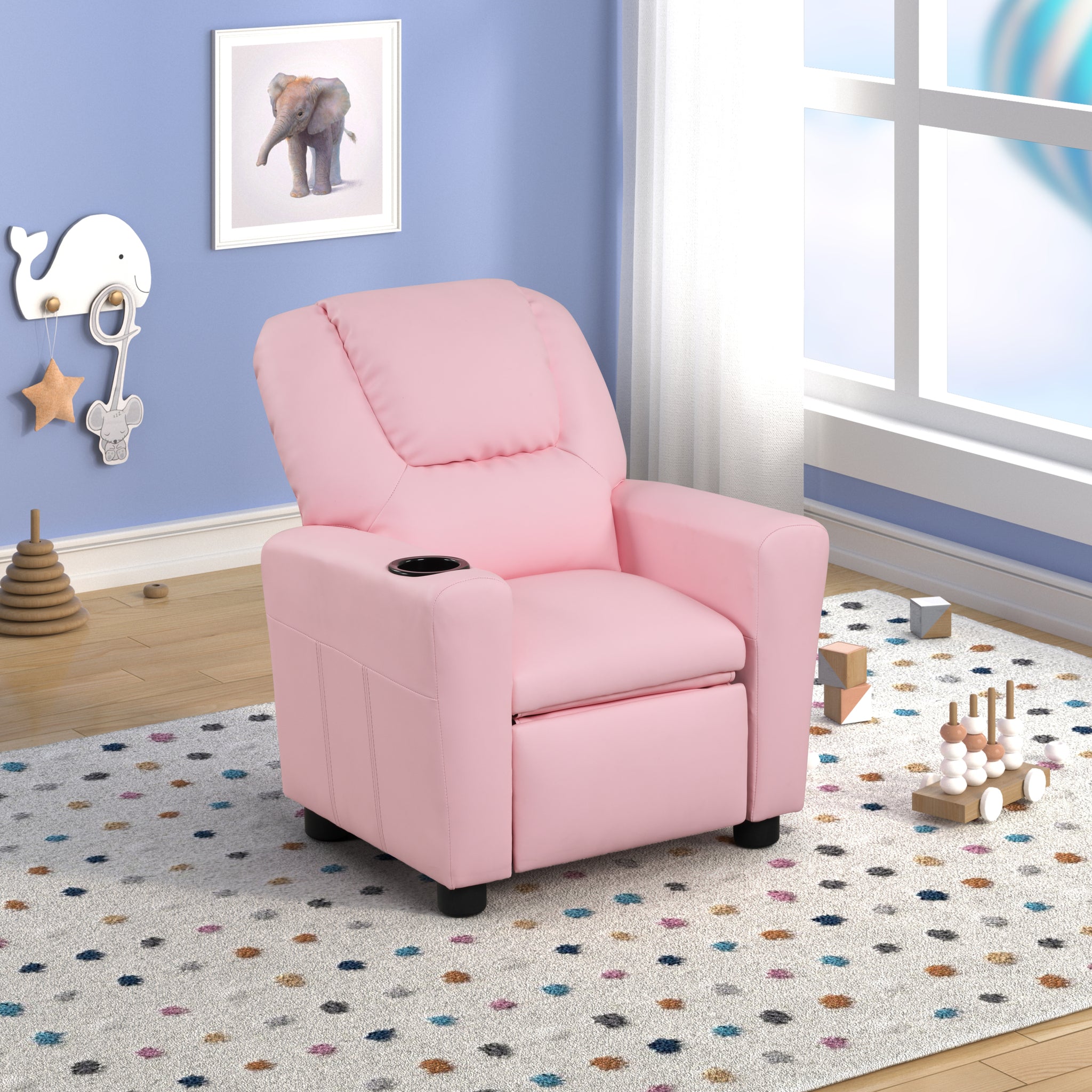 Marisa 22" Pink Pu Leather Kids Recliner Chair With Cupholder Pink Pu Leather