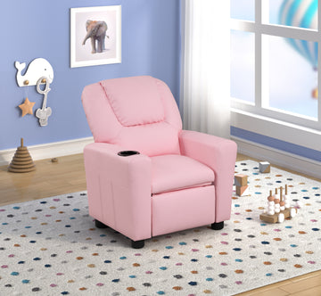 Marisa 22" Pink Pu Leather Kids Recliner Chair With Cupholder Pink Pu Leather