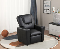 Marisa 22" Black Pu Leather Kids Recliner Chair With Cupholder Black Pu Leather