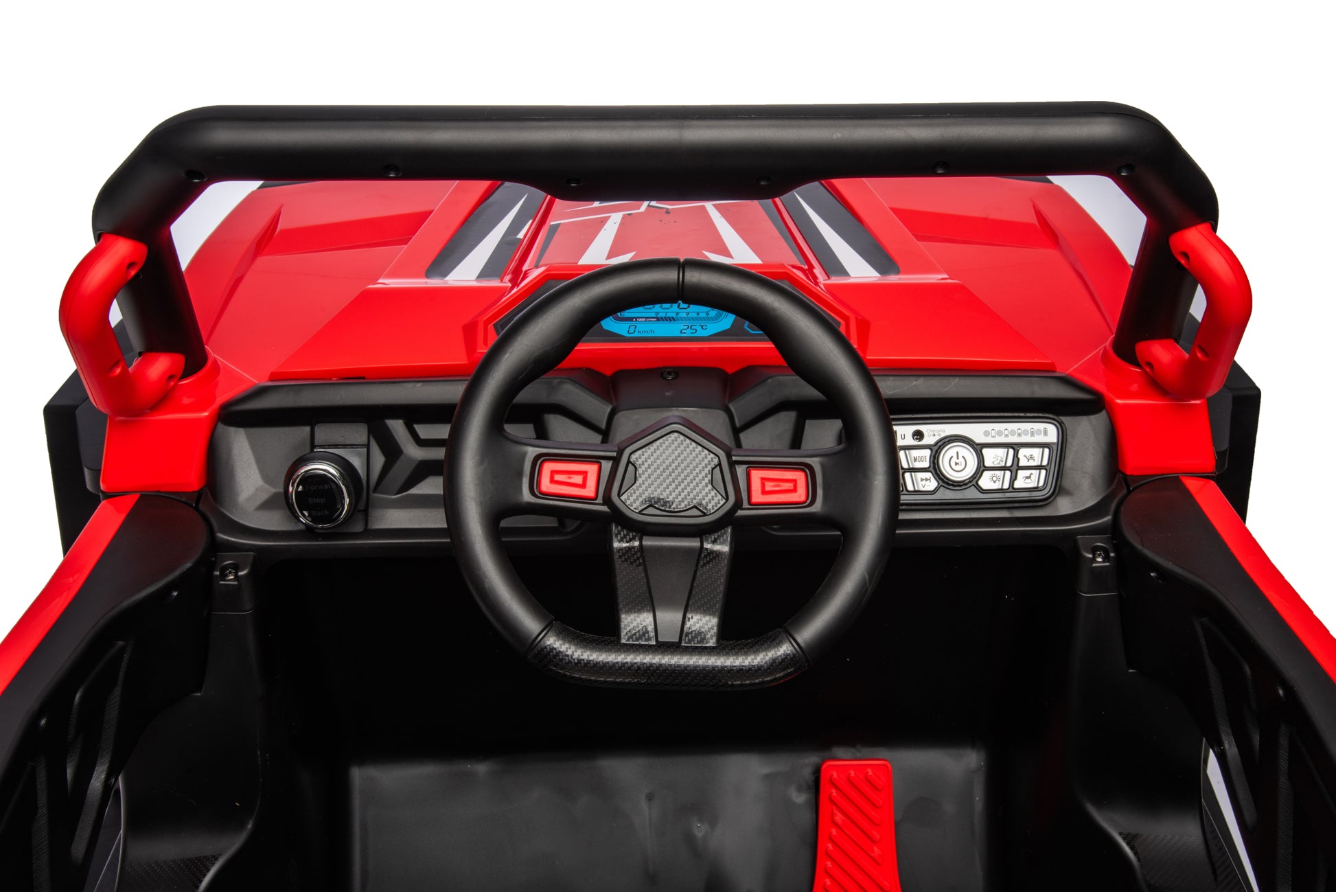 12V7A*2 30W*4 Four Wheel Drive Leather Seat One Button Start,Forward And Backward, High And Low Speed, Music, Front Light, Power Display, Two Doors Can Open, 2.4G R C, Seat Belt Four Wheel Absorber Red Under 50 Lbs 5 To 8 Years Iron Plastic