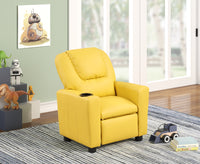 Marisa 22" Yellow Pu Leather Kids Recliner Chair With Cupholder Yellow Pu Leather