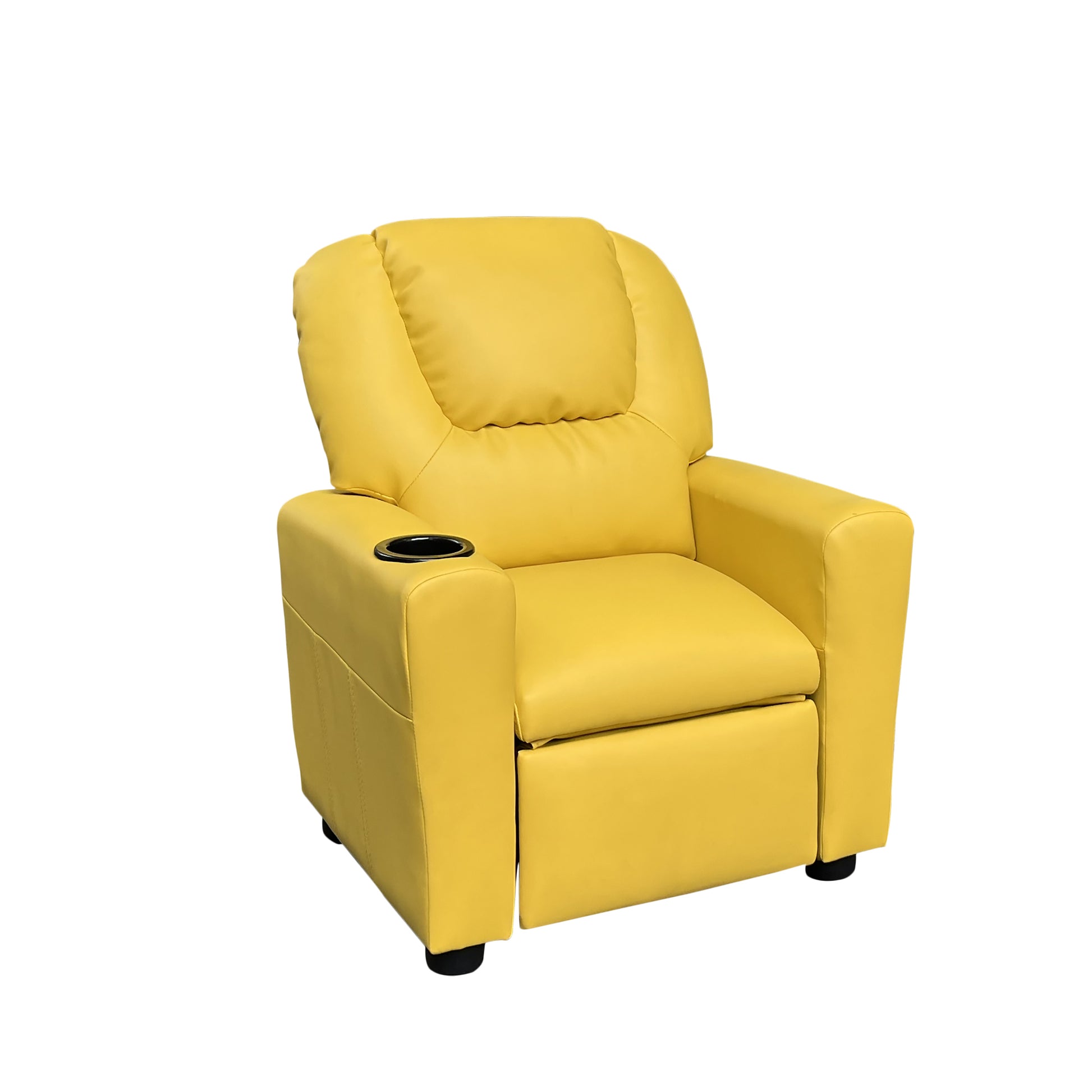 Marisa 22" Yellow Pu Leather Kids Recliner Chair With Cupholder Yellow Pu Leather