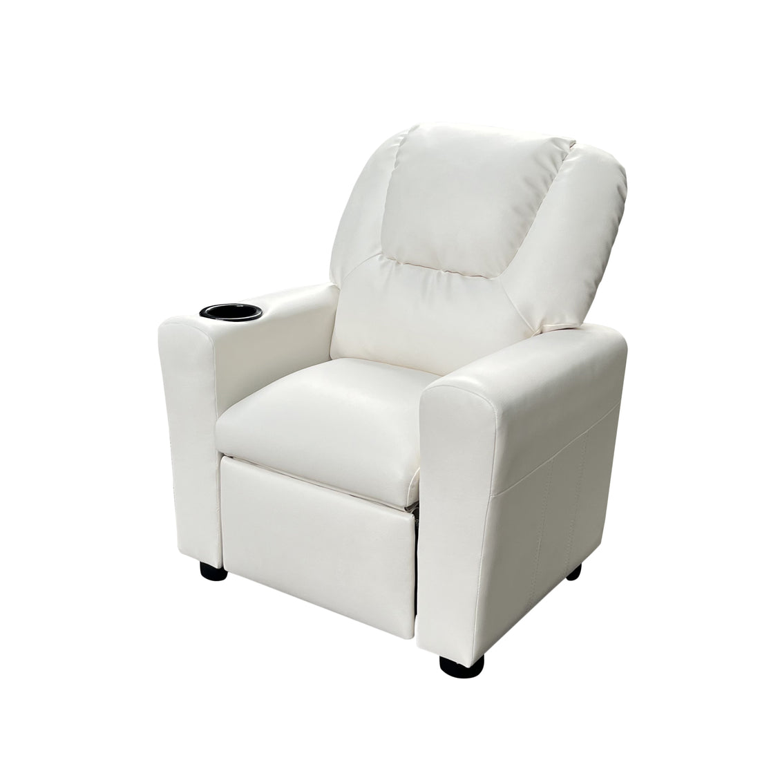 Marisa 22" White Pu Leather Kids Recliner Chair With Cupholder White Pu Leather