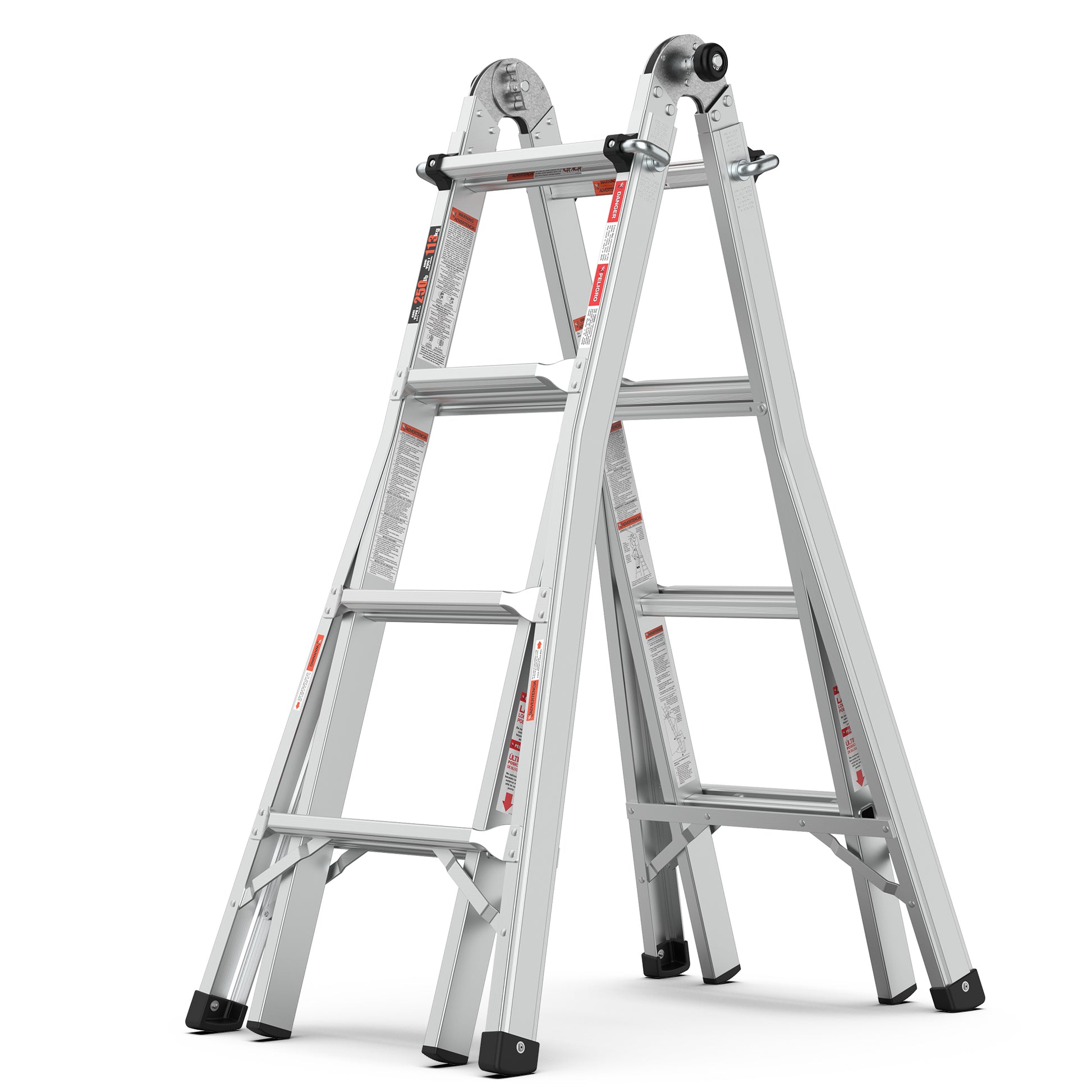 Multi Position Foldable Engineering Multifunctional Aluminum Alloy Ladder A Type Ladder Straight Ladder 17Ft For Home Silver Pc Aluminium