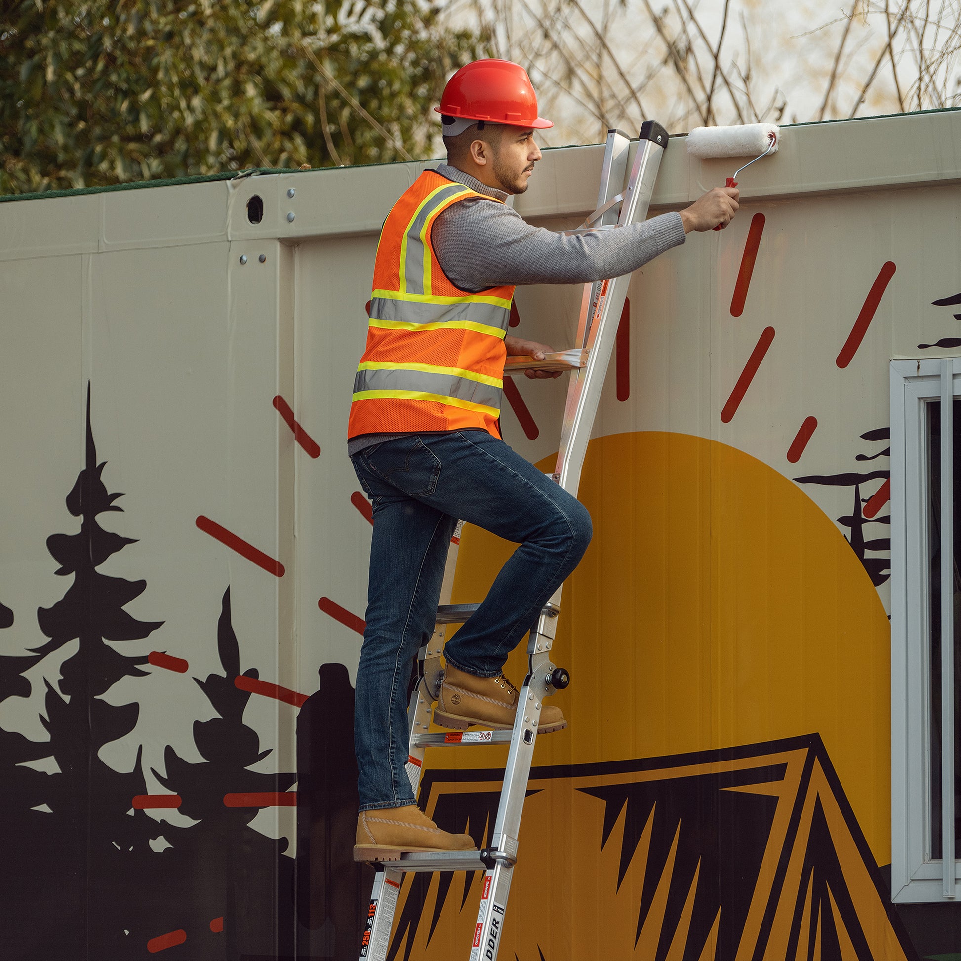 Multi Position Foldable Engineering Multifunctional Aluminum Alloy Ladder A Type Ladder Straight Ladder 17Ft For Home Silver Pc Aluminium