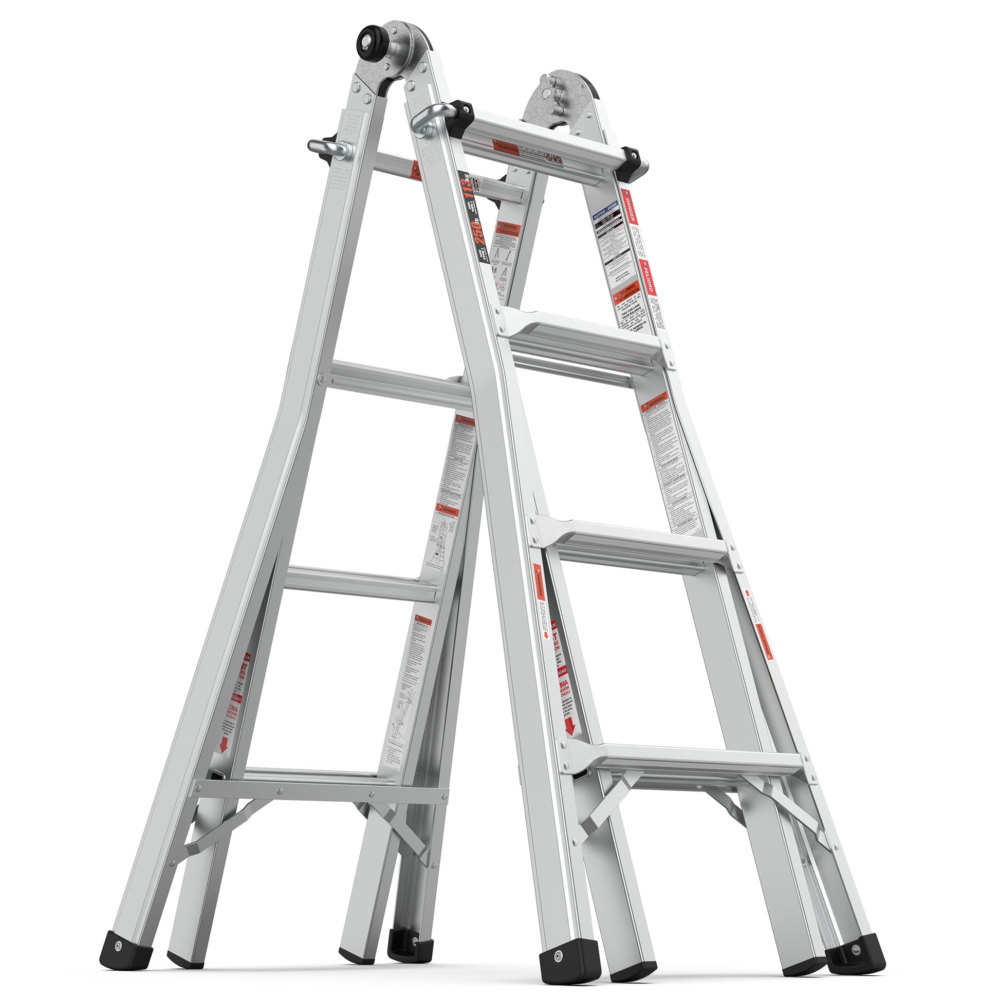 Multi Position Foldable Engineering Multifunctional Aluminum Alloy Ladder A Type Ladder Straight Ladder 17Ft For Home Silver Pc Aluminium