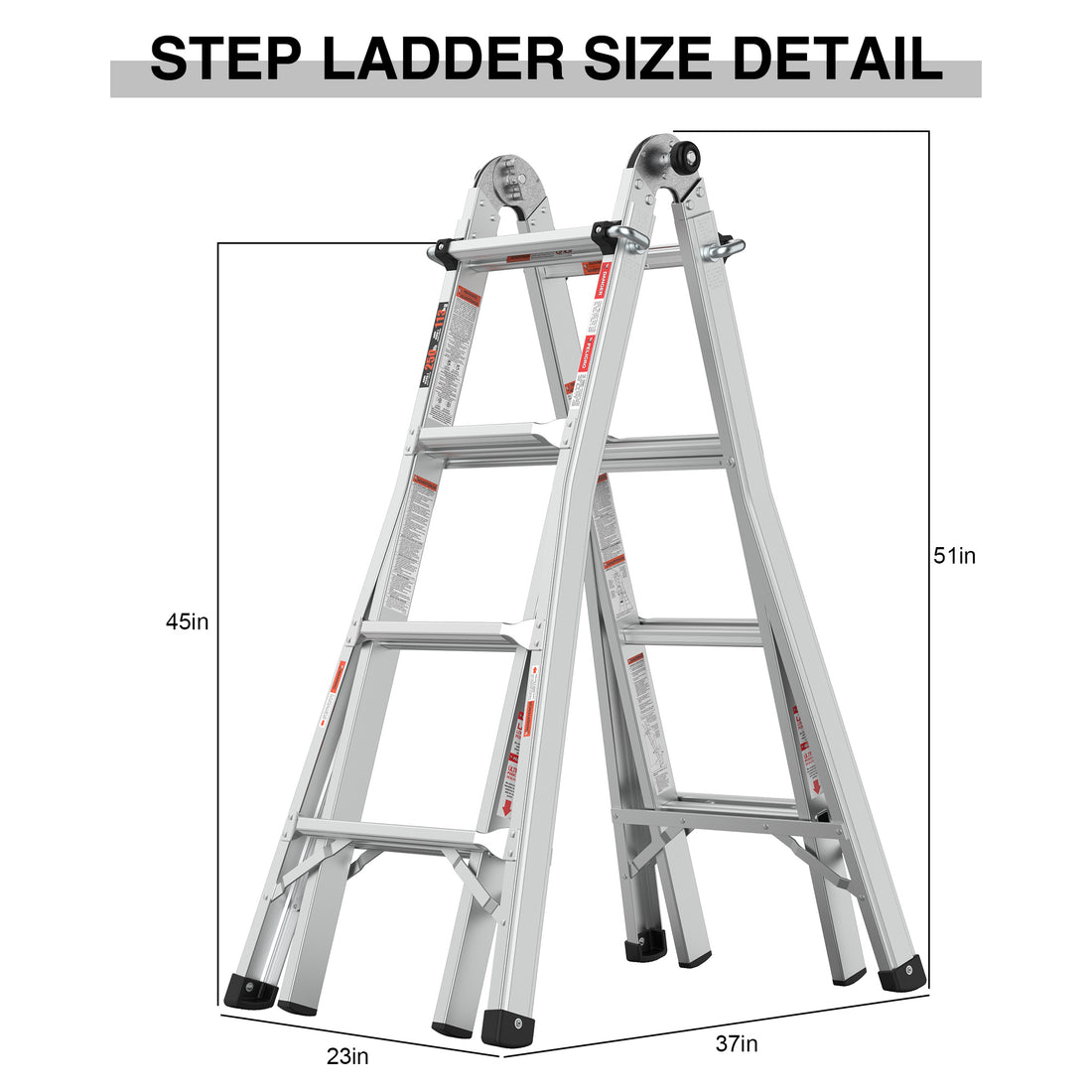 Multi Position Foldable Engineering Multifunctional Aluminum Alloy Ladder A Type Ladder Straight Ladder 17Ft For Home Silver Pc Aluminium