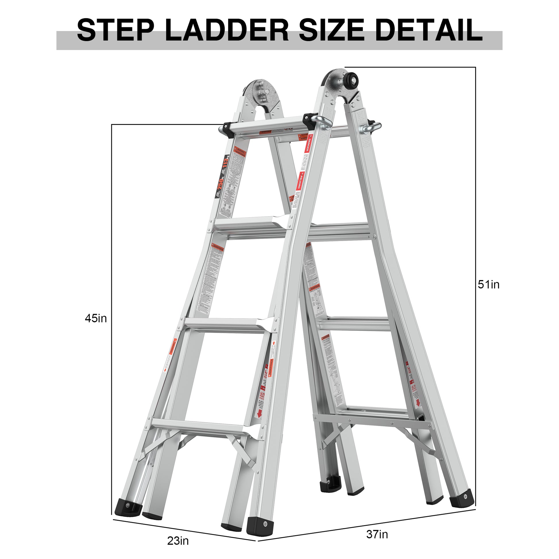 Multi Position Foldable Engineering Multifunctional Aluminum Alloy Ladder A Type Ladder Straight Ladder 17Ft For Home Silver Pc Aluminium